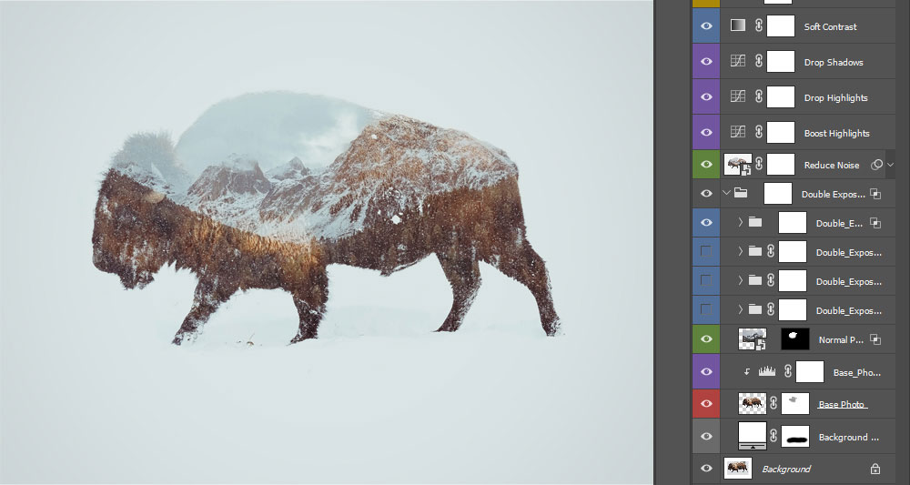 bison-double-esposizzjoni Double Exposure Photoshop Action