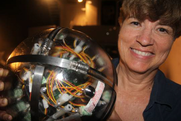 Το e-jelly του Edith Widder, μια συσκευή που μιμείται τις κλήσεις κινδύνου από βιοφωταύγεια μεδουσών, προσέλκυσε το γιγαντιαίο καλαμάρι