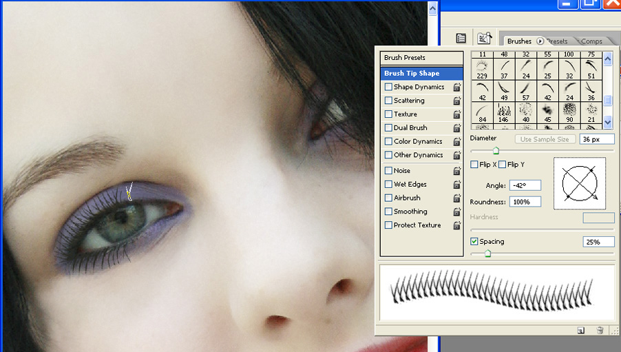 eyelash-example-1 Applying Makeup in Photoshop using Brushes Guest Bloggers Photoshop Tips  