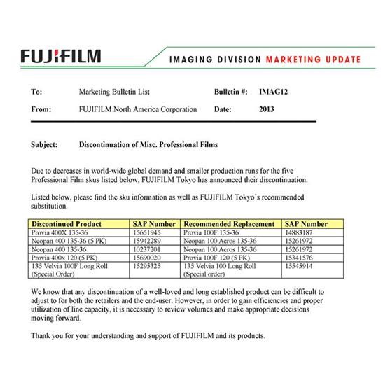 fujifilm-discontinued-films Fujifilm Neopan 400 B&W and Provia 400X films discontinued News and Reviews  