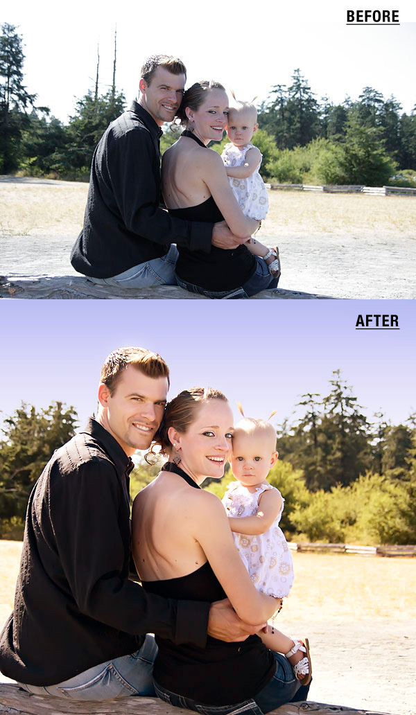 In Photoshop behobenes Outdoor-Bild der neuen Familie: Besserer Himmel ~ Bessere Lichtpläne Blaupausen Photoshop-Aktionen Photoshop-Tipps