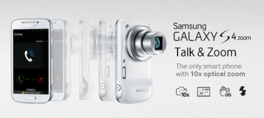 Samsung-Galaxie-S4-Zoom-Smartphone-Kamera Samsung Galaxy S4 Zoom mat 10x opteschen Zoomlens ugekënnegt News a Bewäertungen
