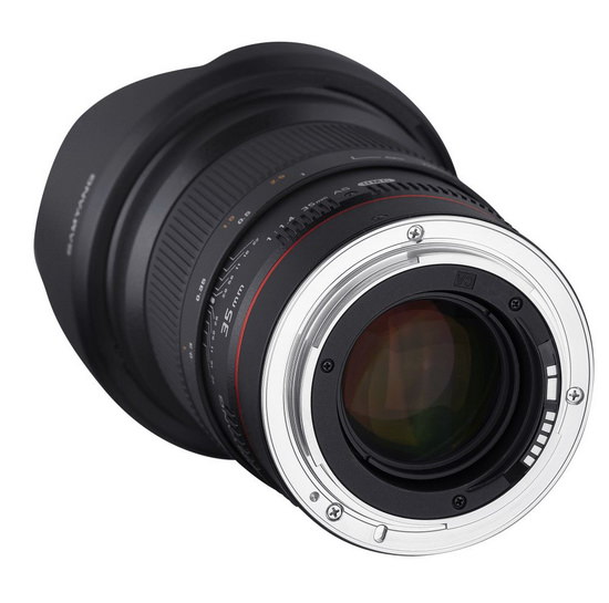 samyang-lens-electronic-contacts Samyang 85mm f / 1.4 AE lentea laster Canon kamera Zurrumurruetarako