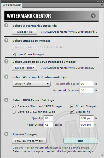 watermark-creator-panel Watermark Creator for Photoshop CS4 * Even Better than Actions Free Editing Tools Photoshop Actions  