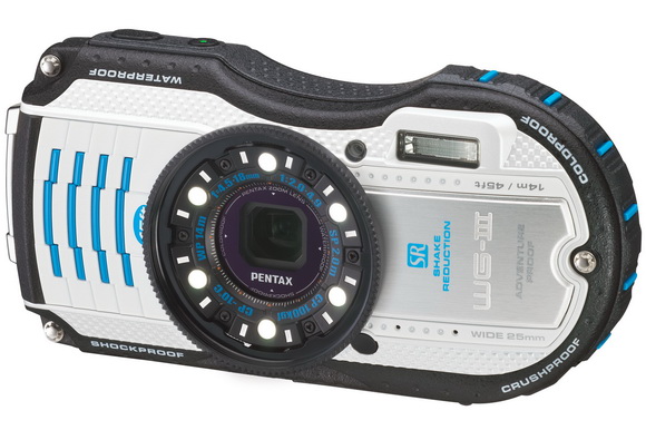 Kamera yoyera ya White Pentax WG-3